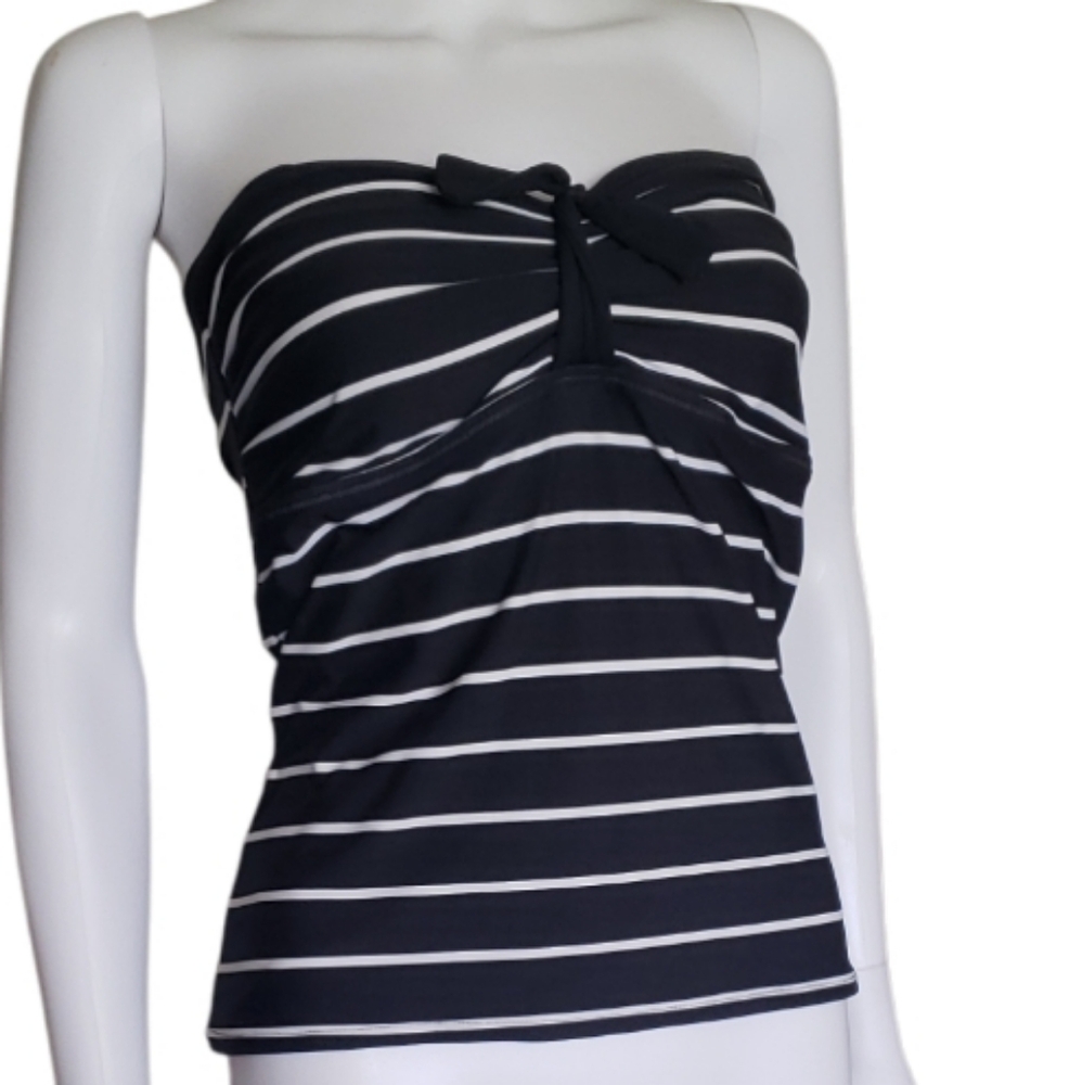 COCO RAVE Tankini Top Swimsuit, Tie Back Closure, Black & White Striped Sz L.